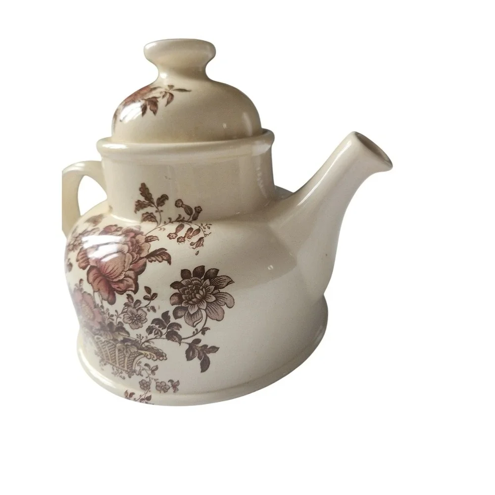 Charlotte Royal Crownford Staffordshire England Teapot Brown Floral Transferware